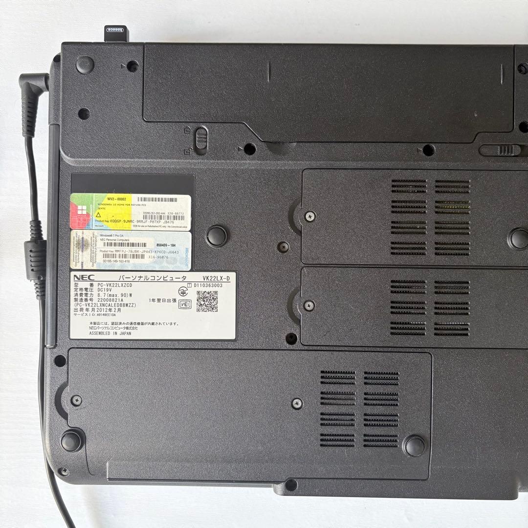 NECノートPC PC-VK22LXZCD /初期化済みDVD付 /起動確認済み