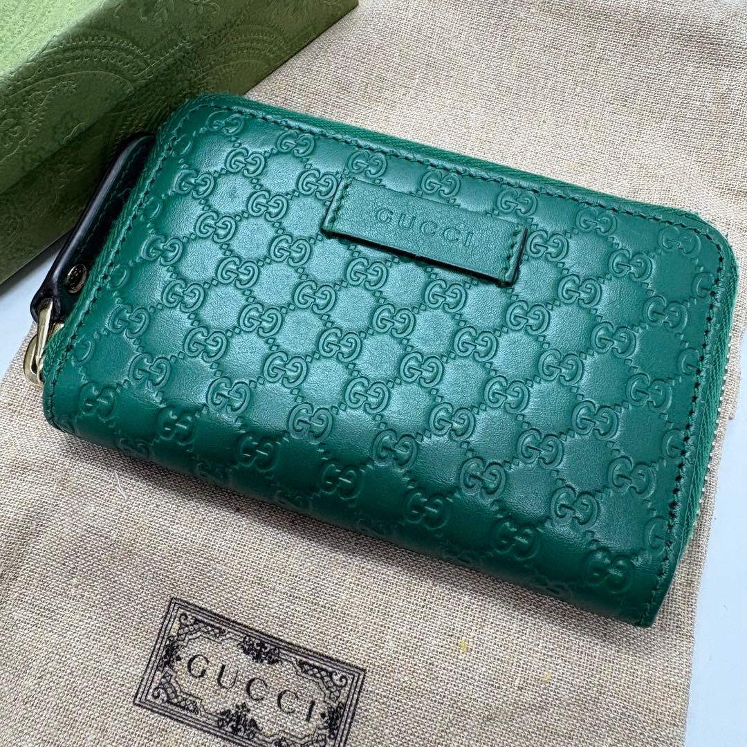 【極美品】グッチ マイクログッチシマ ケース レザー グリーン レディース