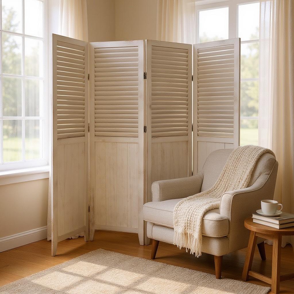 【新品】天然木 シャビーホワイト　パーティション　4連　アウトレット