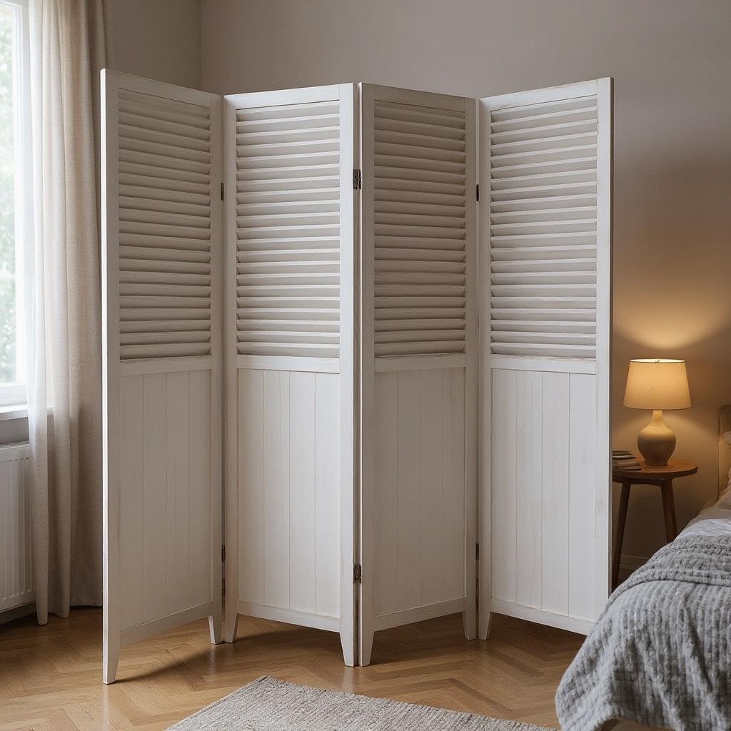 【新品】天然木 シャビーホワイト　パーティション　4連　アウトレット