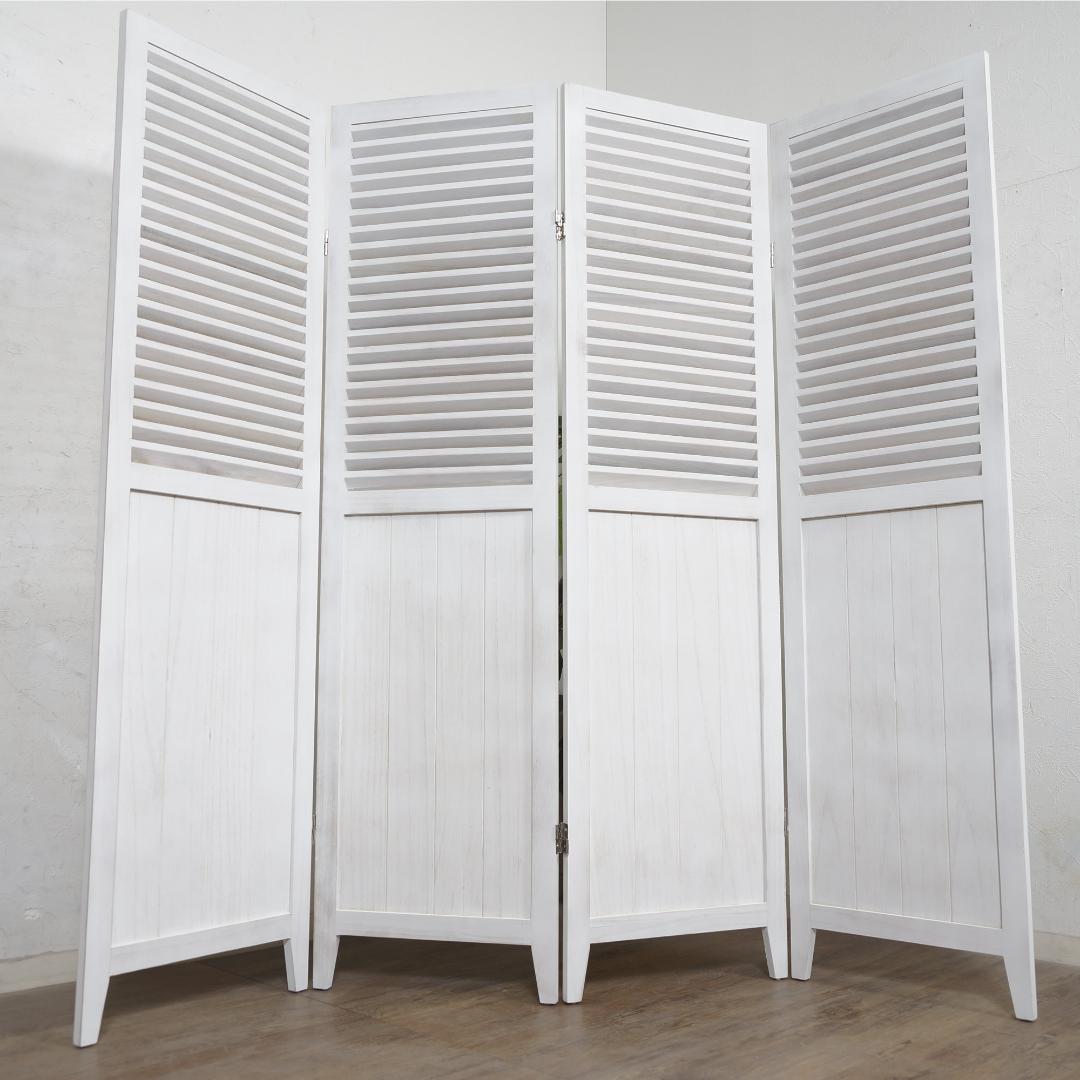 【新品】天然木 シャビーホワイト　パーティション　4連　アウトレット