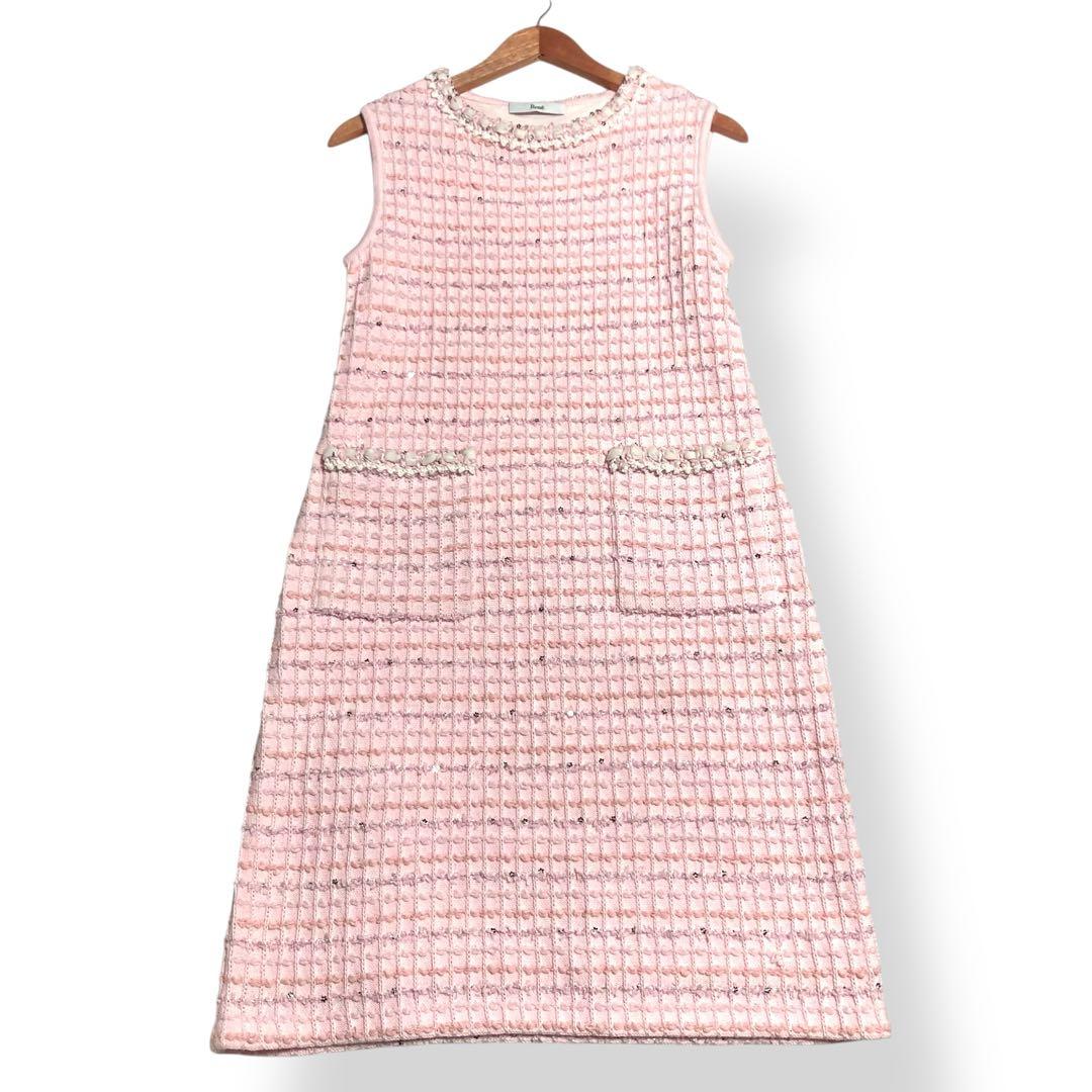 25SS★Rene ルネ コットンツイード ノースリーブワンピース スパンコール