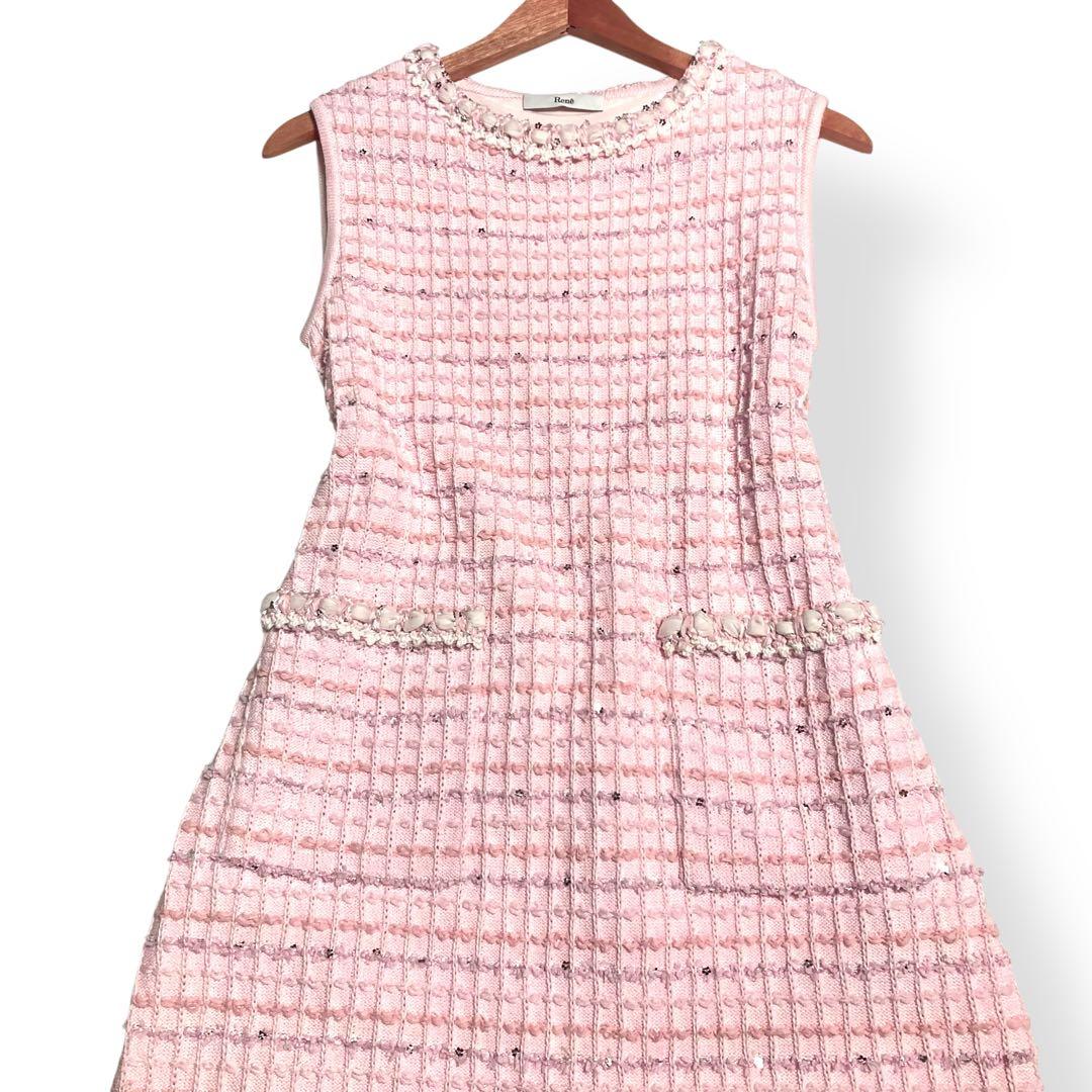 25SS★Rene ルネ コットンツイード ノースリーブワンピース スパンコール