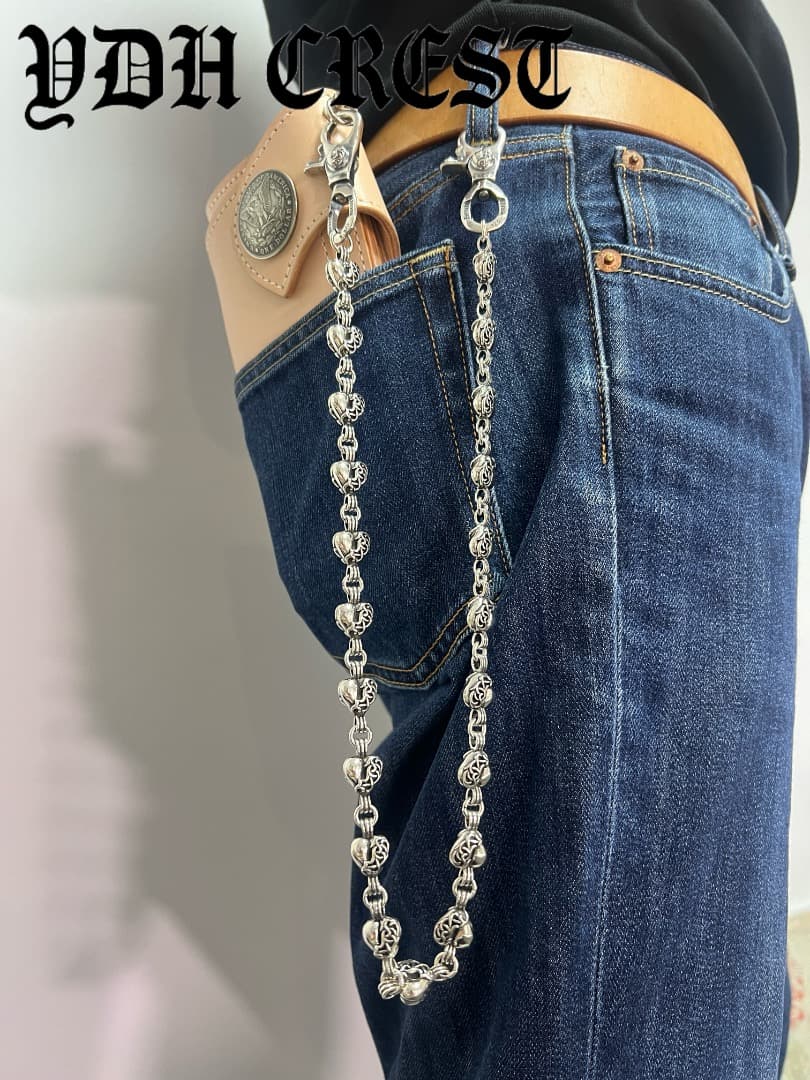 バイカー必須　ウォレット用ハート型　シルバーチェーン　TYPE3　QBKB006