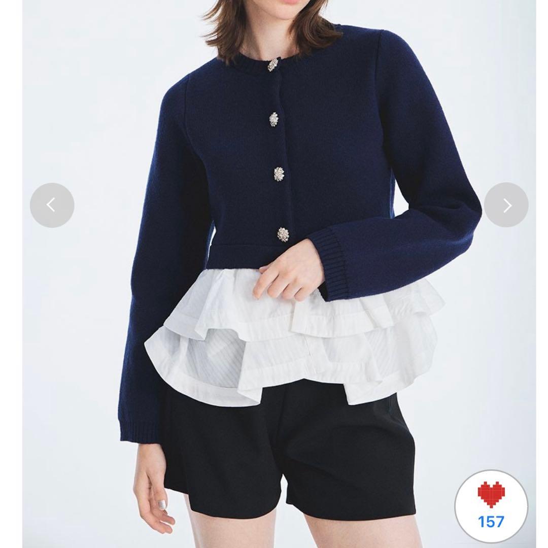 FURFUR フリル付きネイビー長袖カーディガン