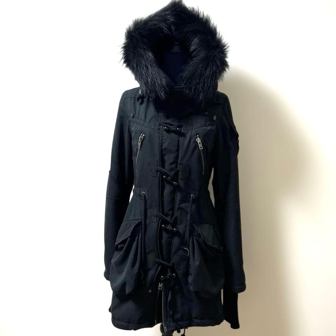 SLY ブラックフード付きモッズコート 24A672