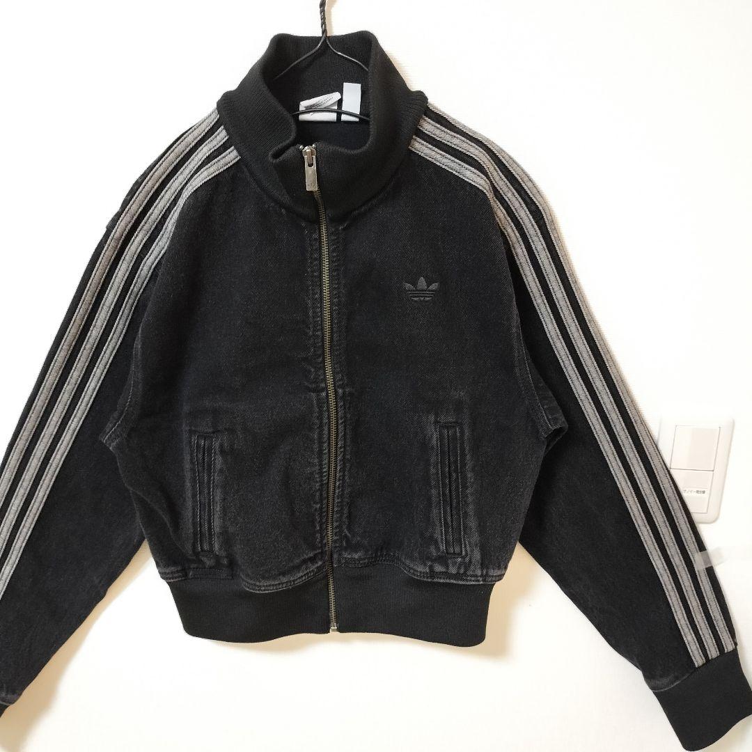 アディダス デニム ファイヤーバード トラックジャケット 黒 ジャージ 女性S