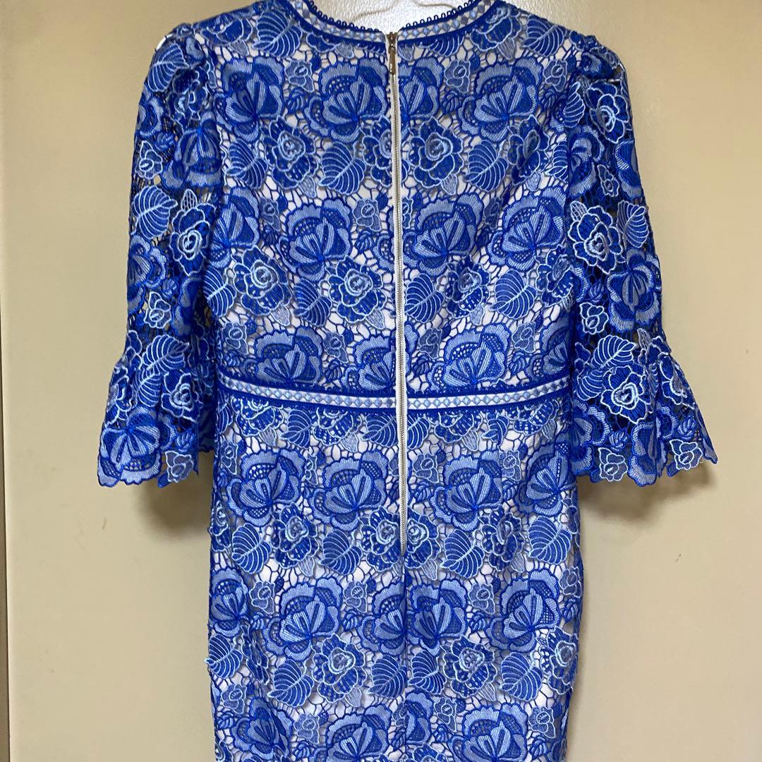 Settann 青 レース フレアスリーブ ドレス サイズ6