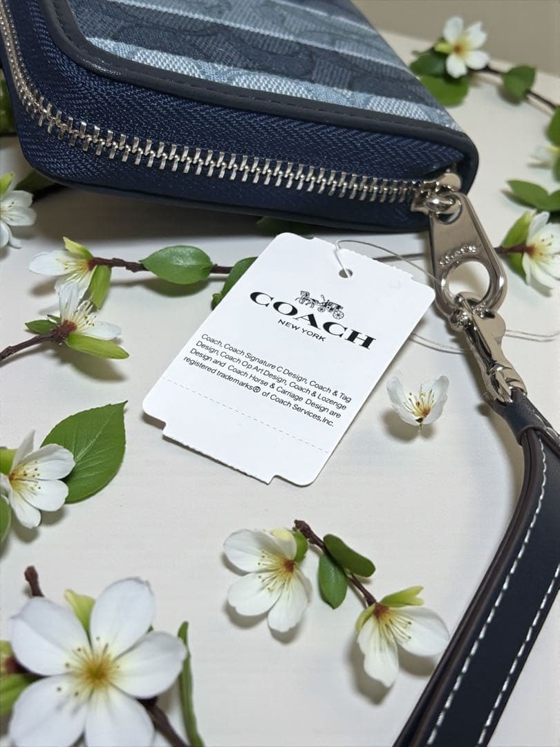 COACH 長財布ネイビーストライプ【新品】