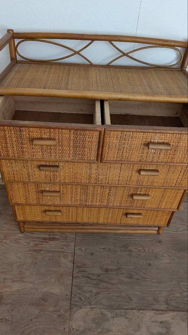 ラタンチェスト５段　藤家具