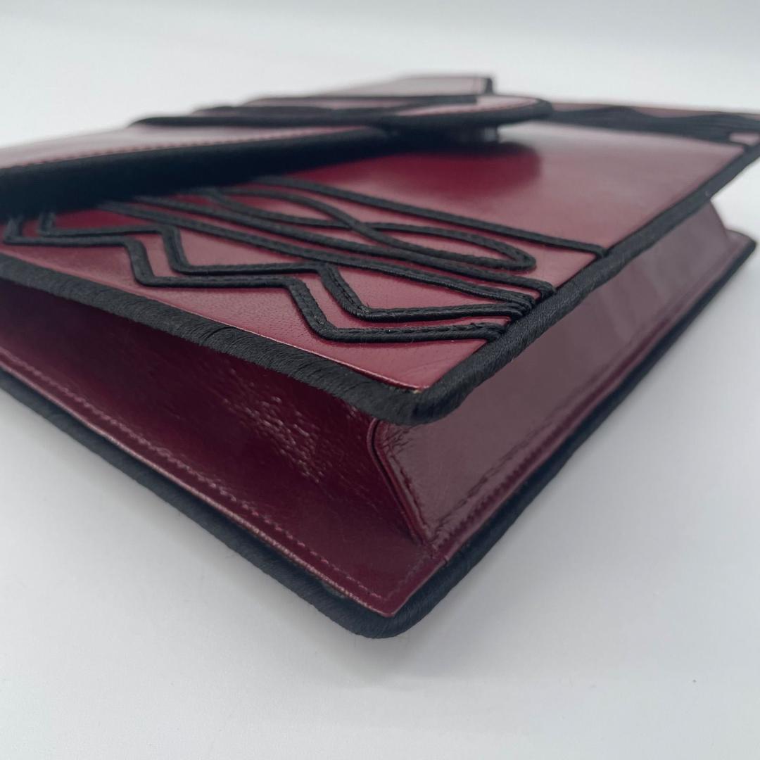 良品✨ イヴサンローラン YSL 刺繍ロゴ クラッチバッグ ボルドー