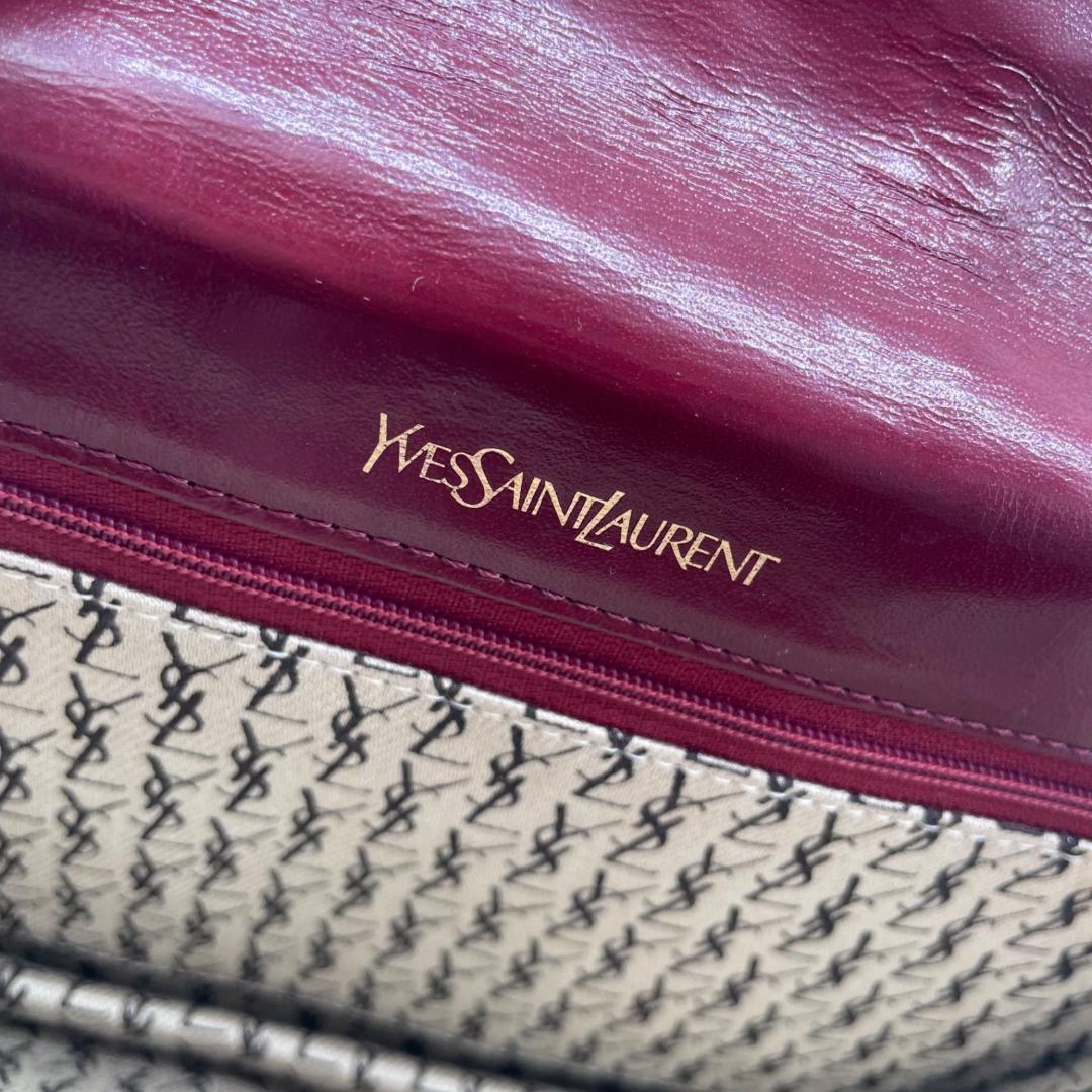良品✨ イヴサンローラン YSL 刺繍ロゴ クラッチバッグ ボルドー