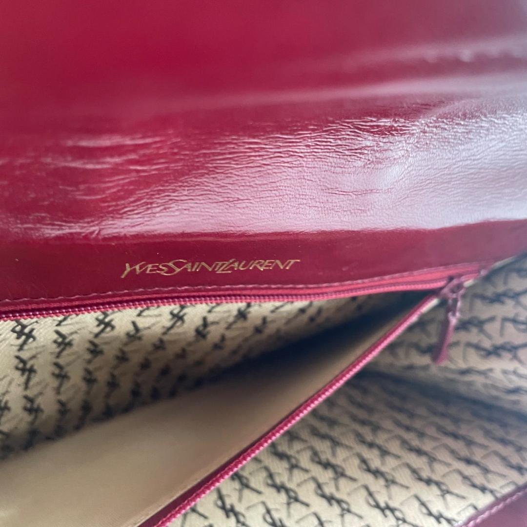 良品✨ イヴサンローラン YSL 刺繍ロゴ クラッチバッグ ボルドー