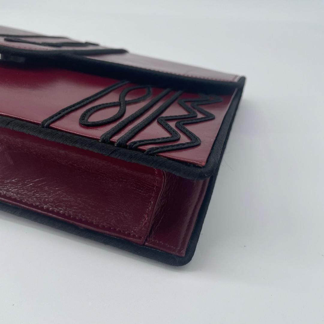 良品✨ イヴサンローラン YSL 刺繍ロゴ クラッチバッグ ボルドー