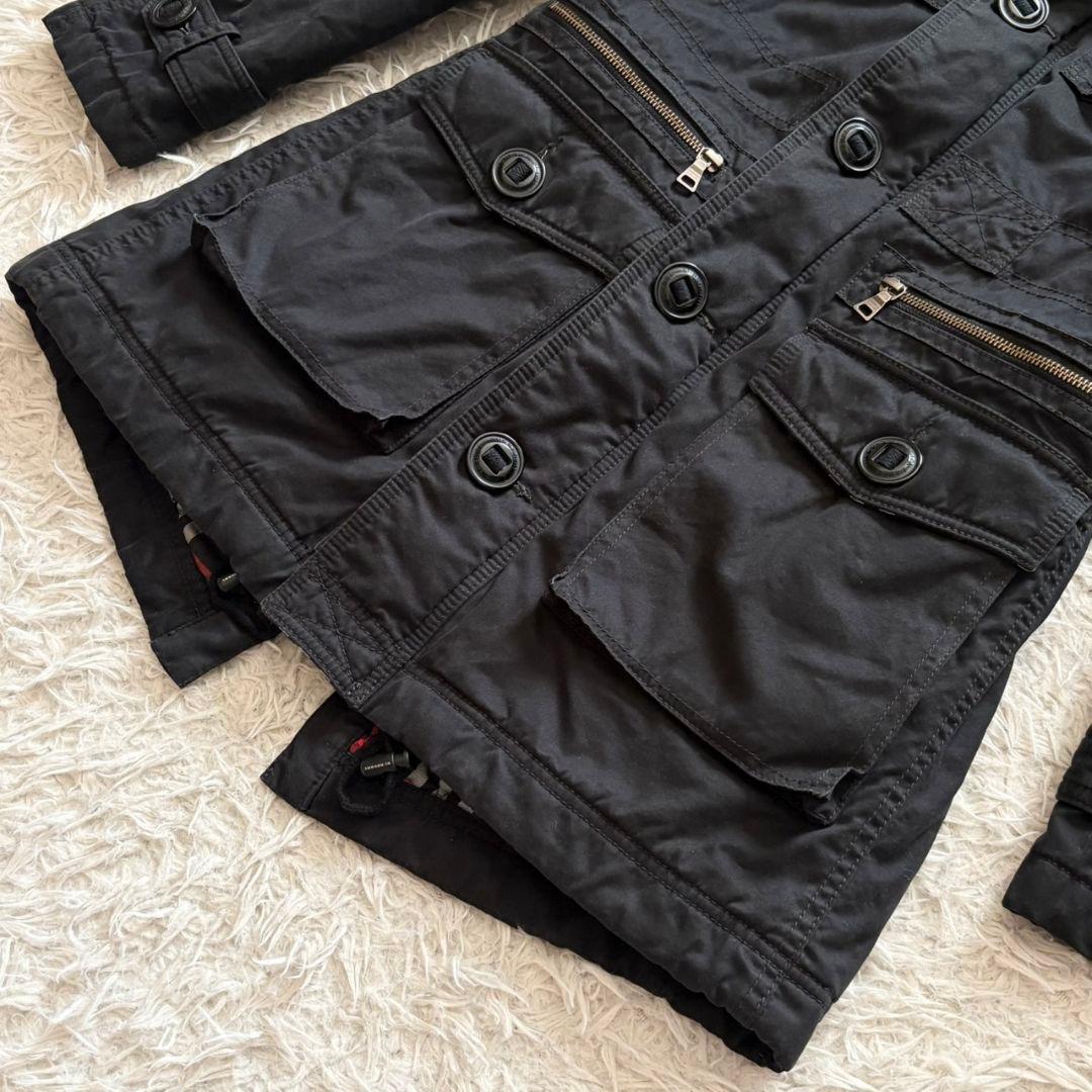 美品 バーバリー ブラックレーベル モッズコート ノバチェック タヌキファー