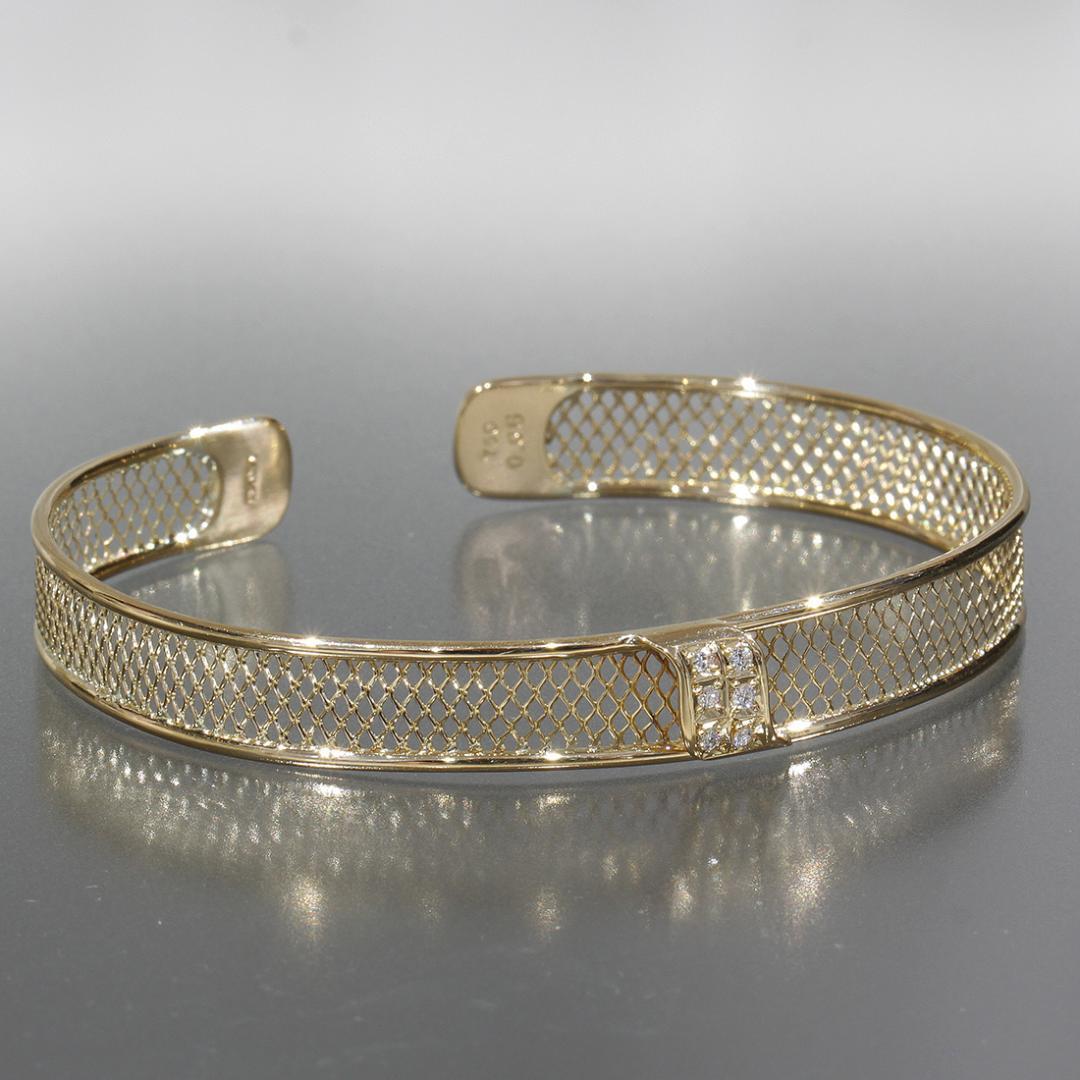 ランバン ダイヤ メッシュ バングル 17cm K18YG 8.7g 新品仕上済