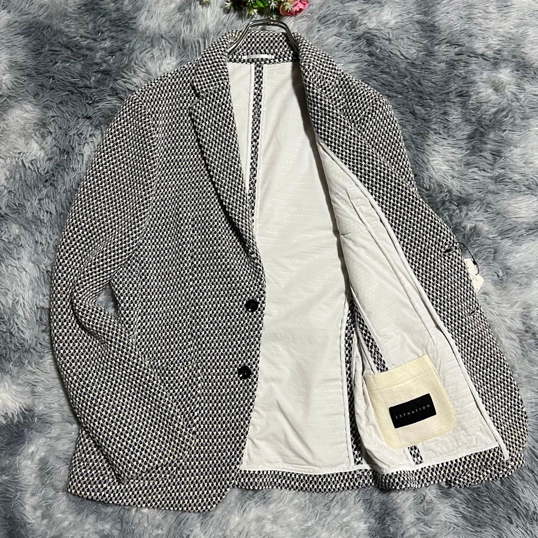 未使用　エストネーション テーラードジャケット 編み込み ニット 白紺　L