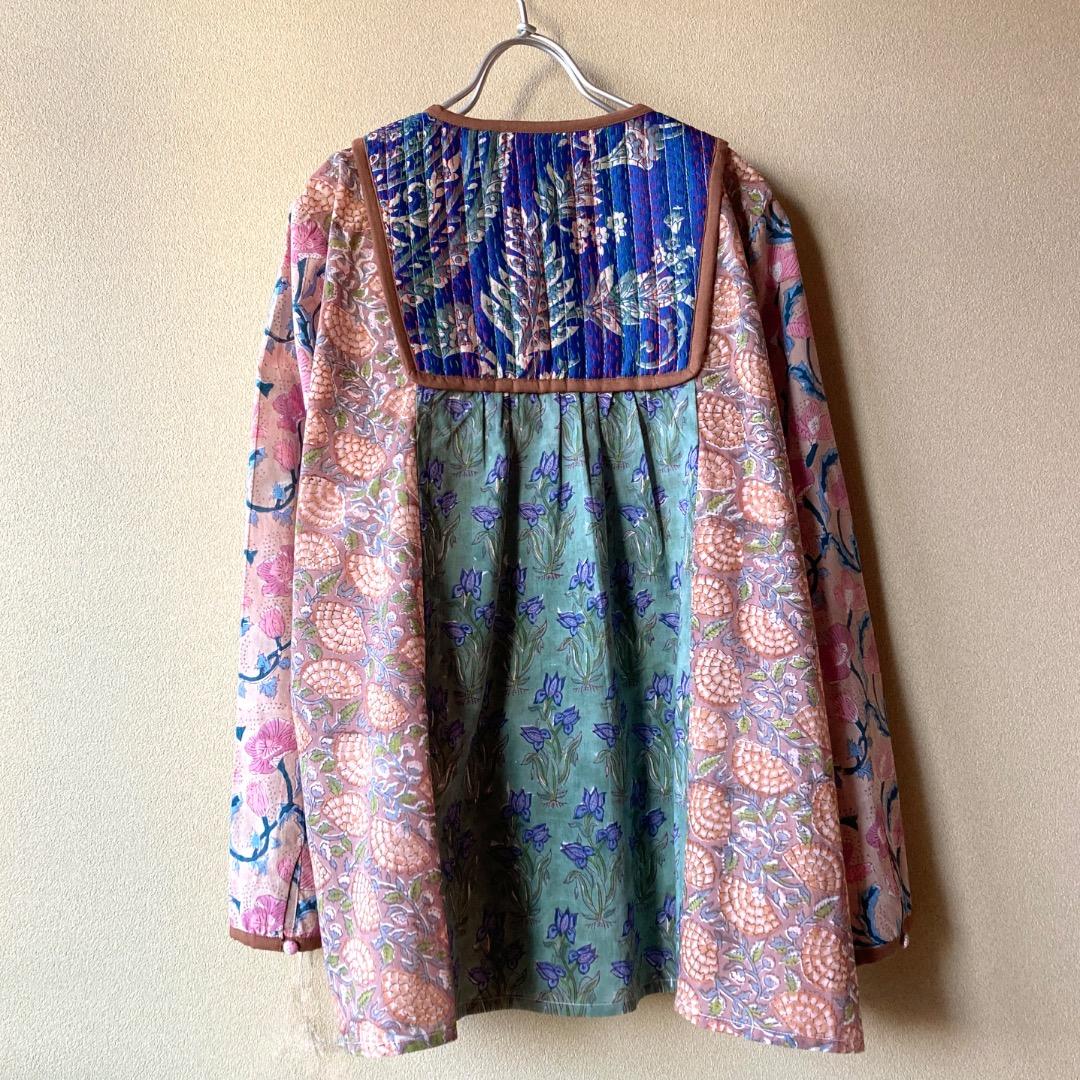 インド綿 カンタキルトのブラウス ブロックプリント エスニック アジアン