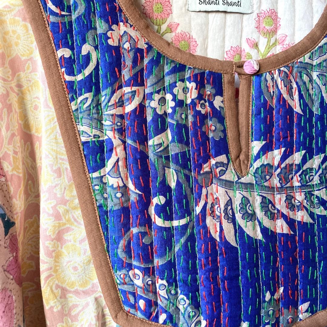 インド綿 カンタキルトのブラウス ブロックプリント エスニック アジアン