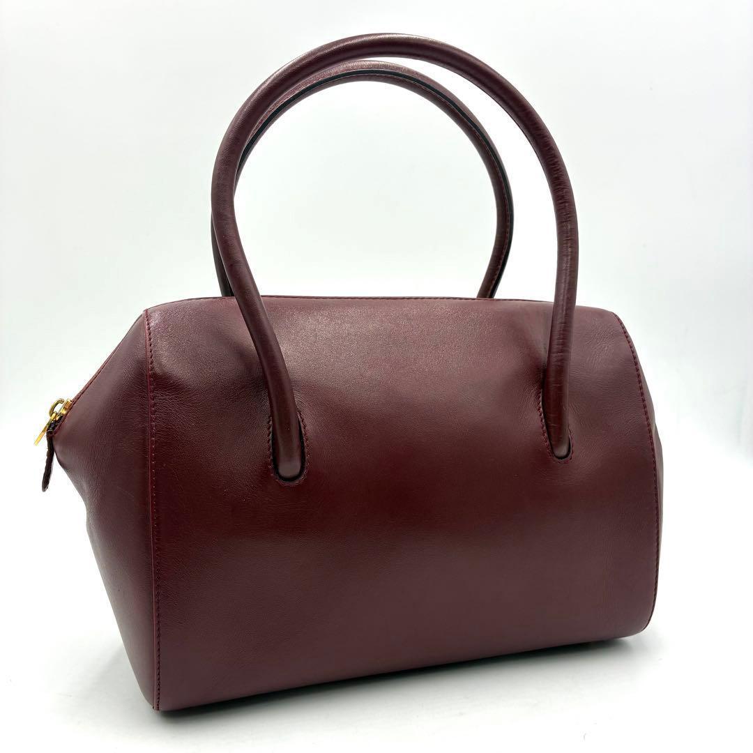 美品 カルティエ ハンドバッグ ミニボストン 裏地総柄 レザー ボルドー