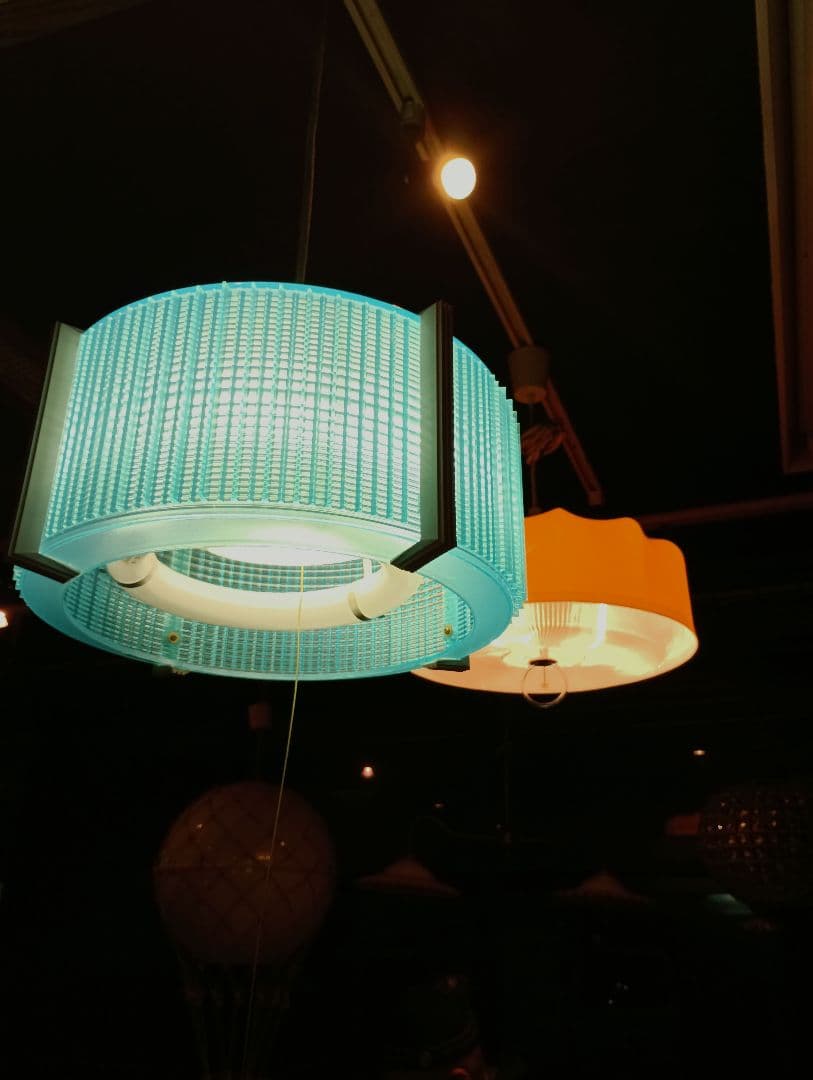 スペースエイジ　ペンダントライト　ブルー　２灯式　常夜灯　ヴィンテージ　レトロ