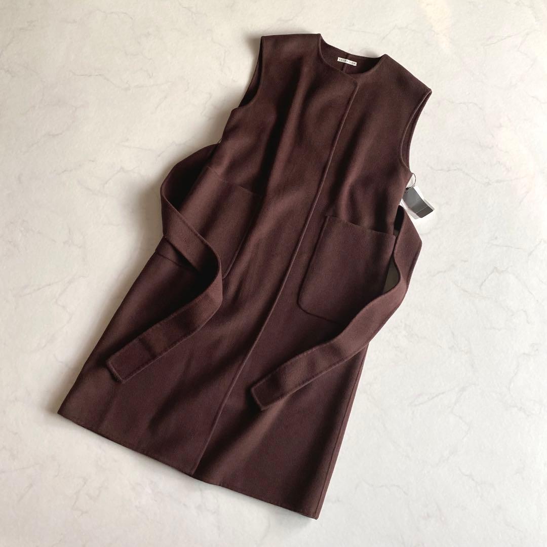 ESTNATION super140's リバー ノーカラー ベスト ブラウン