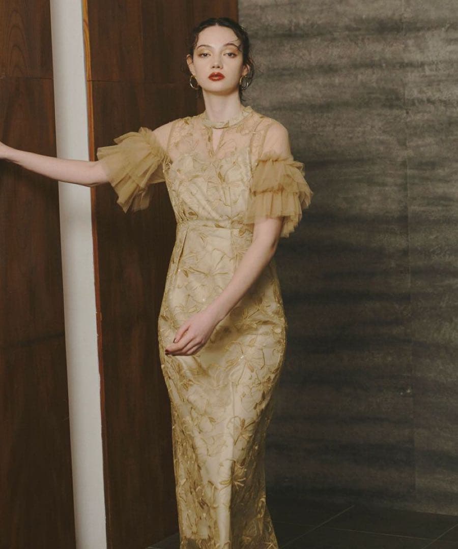 ［ANDRÉSD］ドレス　key neck embroidery dress