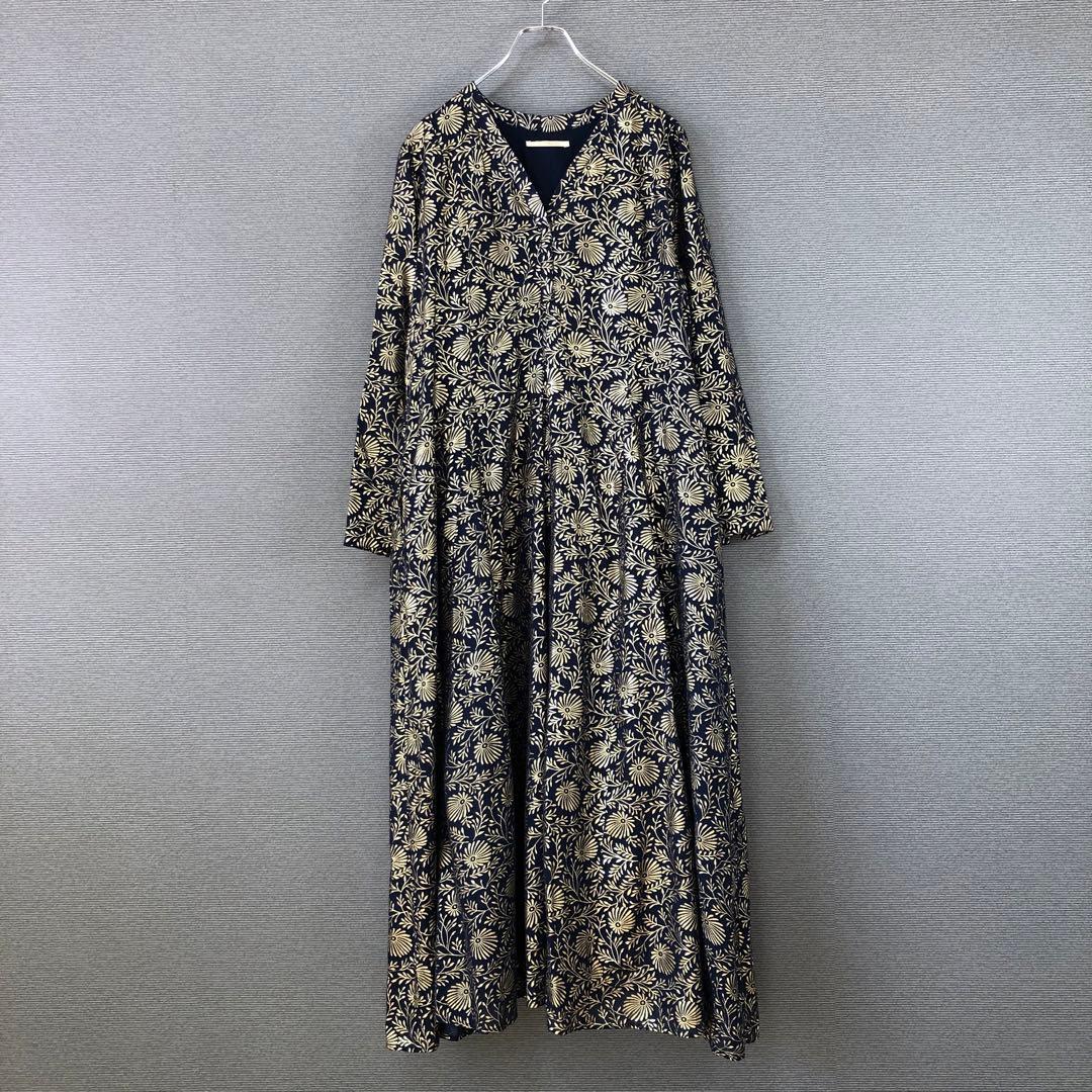 ヌキテパ Foil Flower Print Panel Dress ゴールド