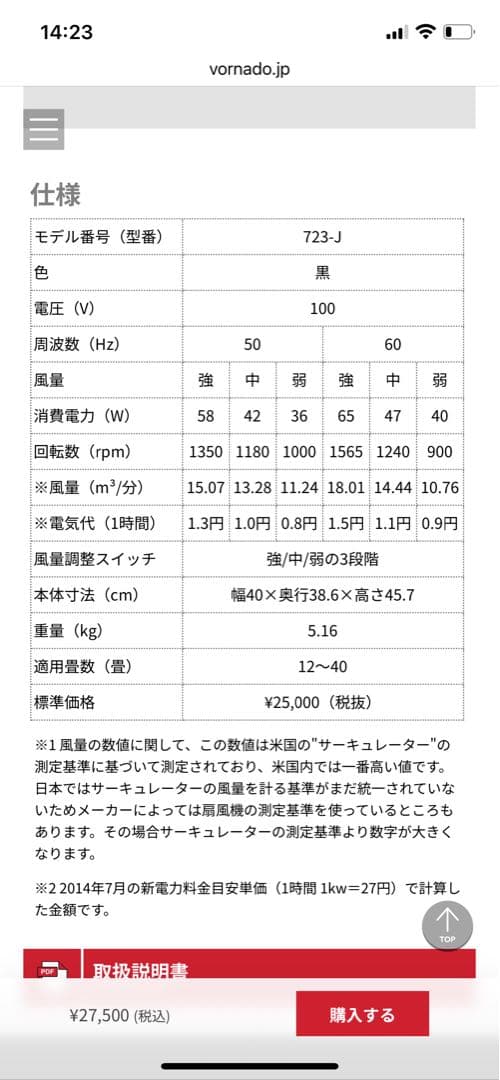 VORNADO サーキュレーター ブラック　723j ボルネード