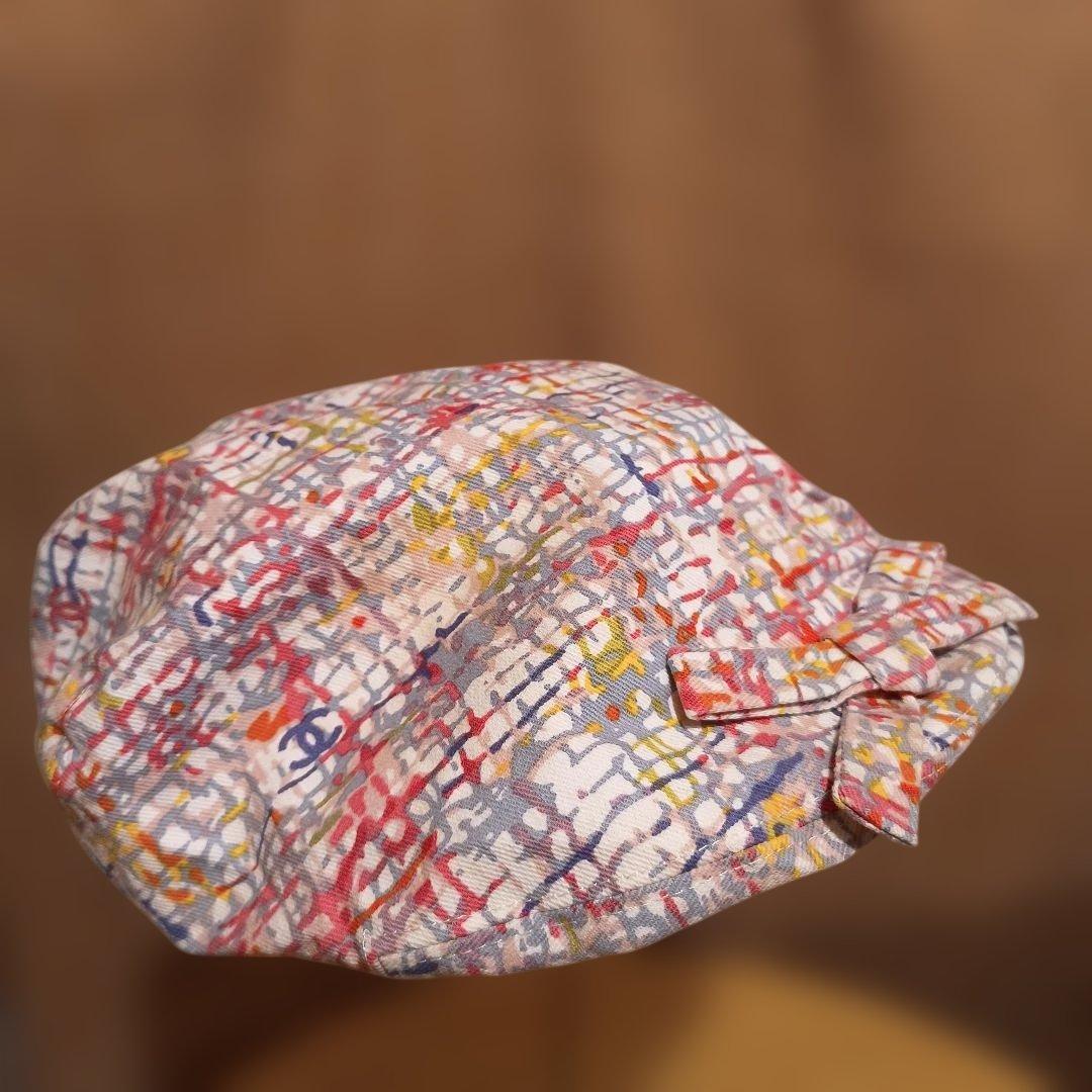 希少CHANEL ハンチング帽 57cm カラフルプリントフランス製