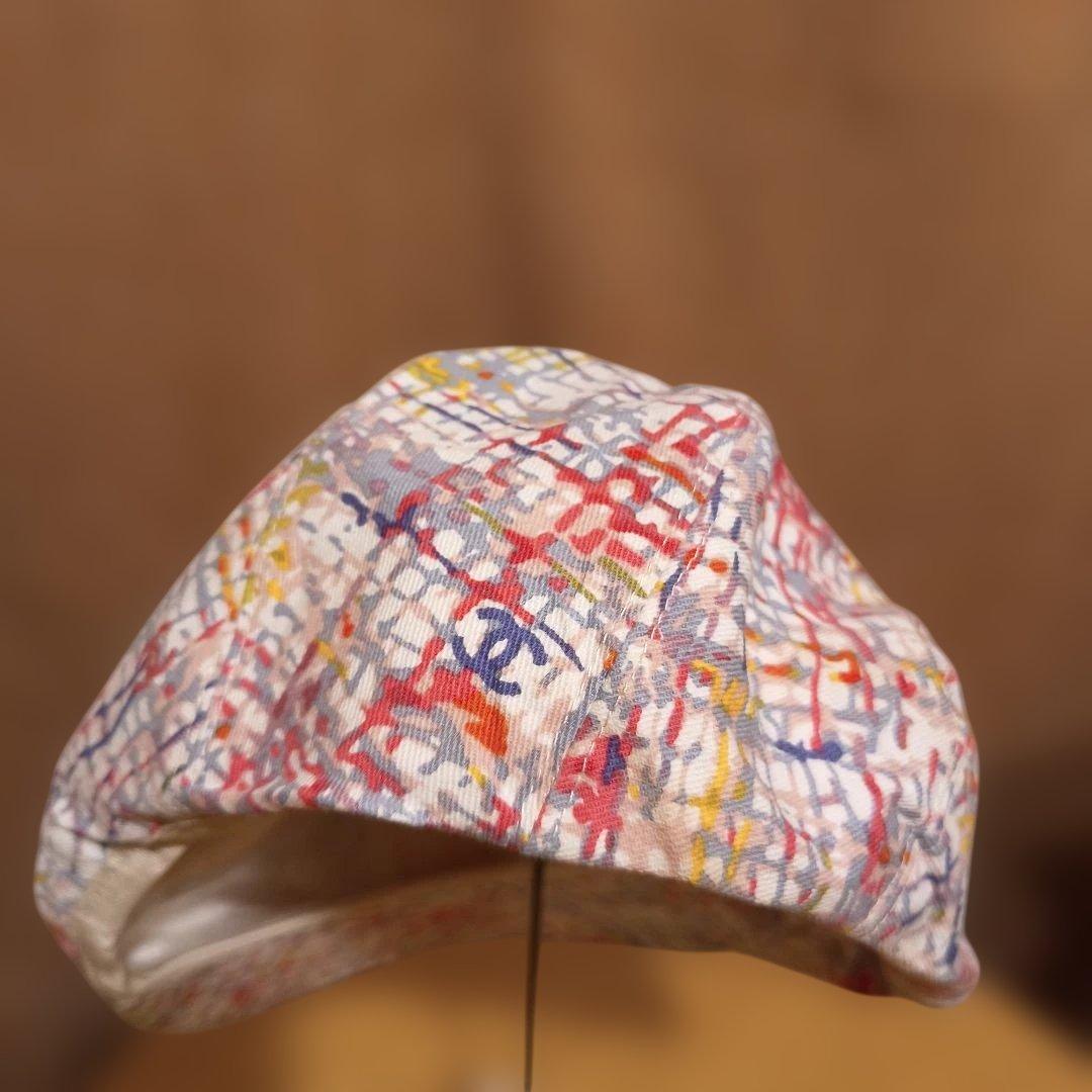 希少CHANEL ハンチング帽 57cm カラフルプリントフランス製