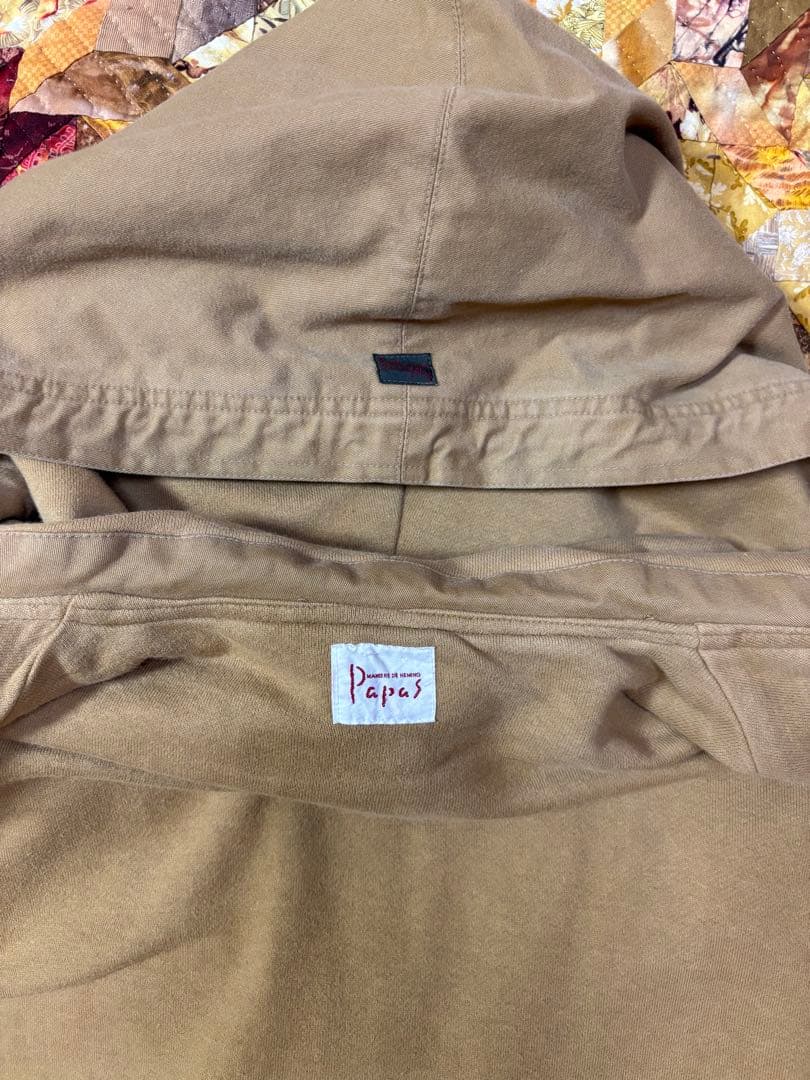 Papas ベージュ モッズコート フード付き　ミリタリージャケット