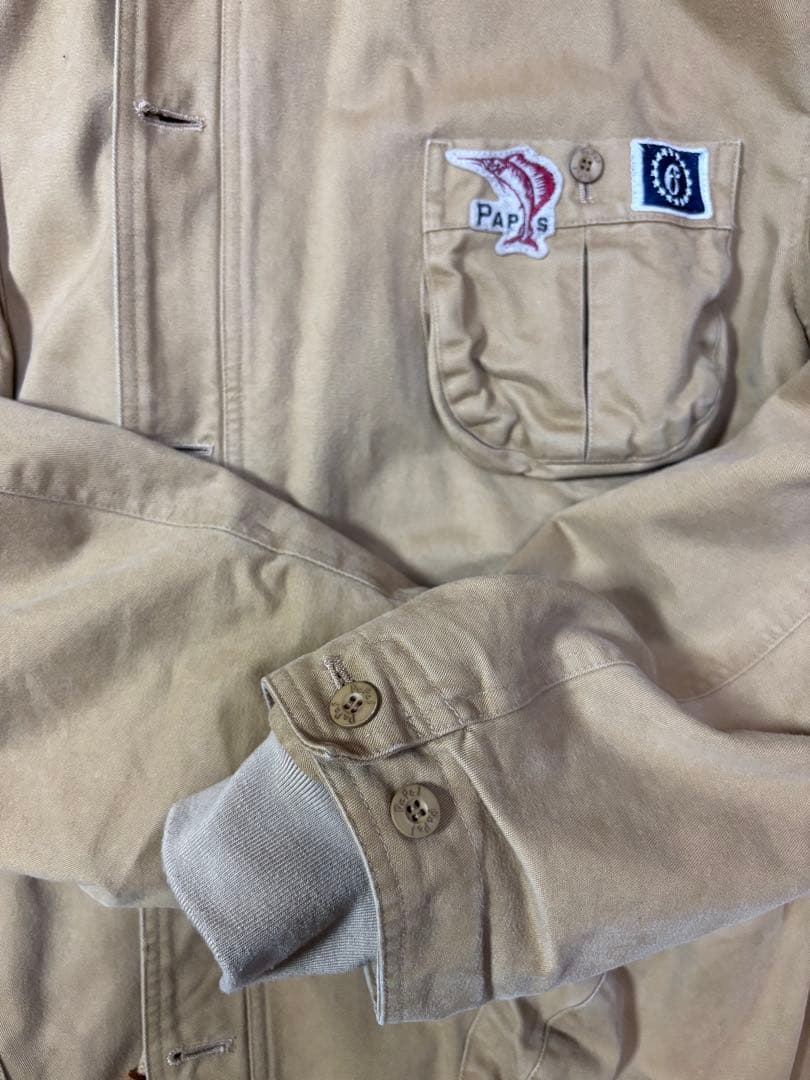 Papas ベージュ モッズコート フード付き　ミリタリージャケット