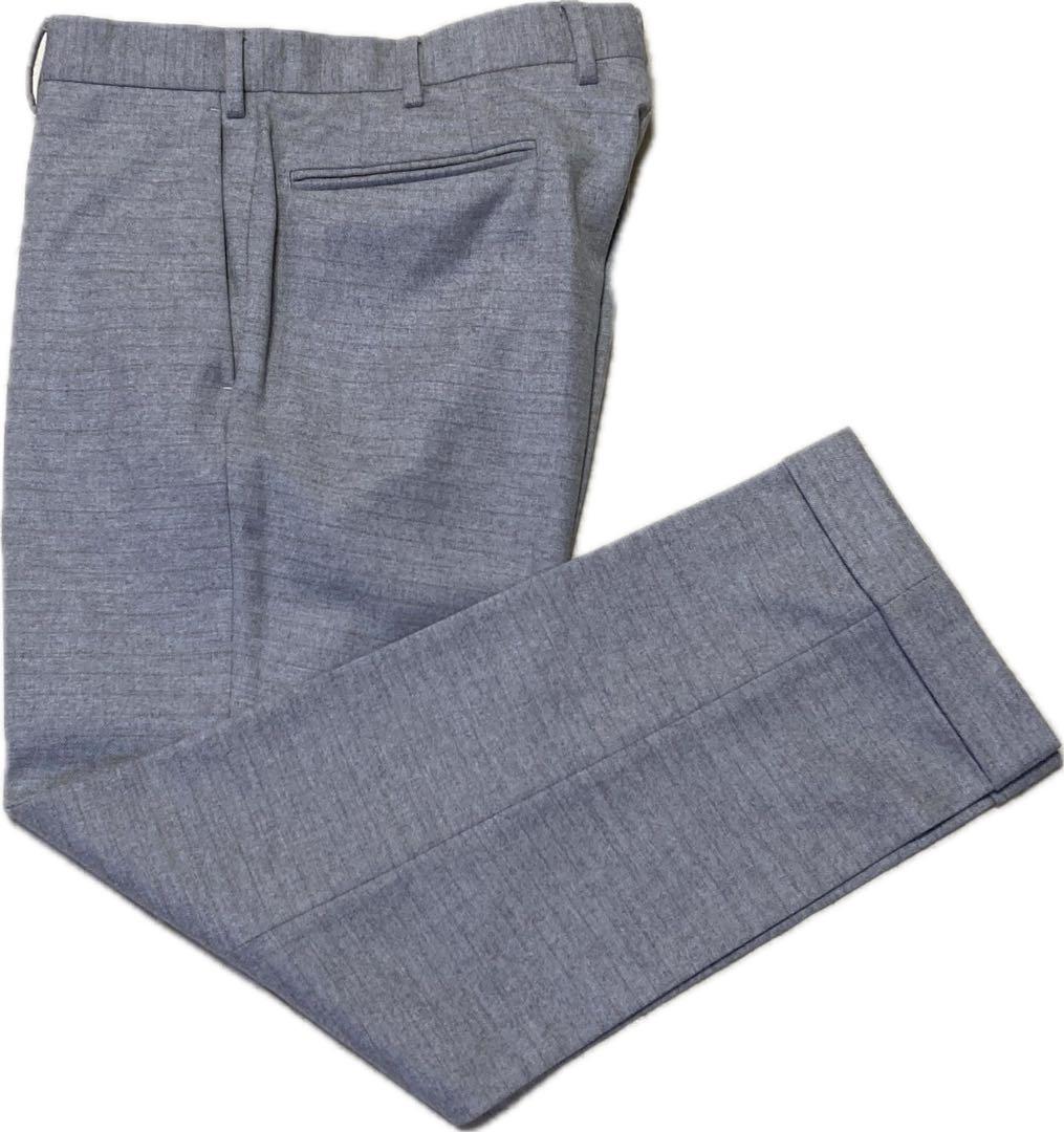 新同★インコテックス♂ウールフラノスラックスパンツ★ライトグレー★細いボーダー