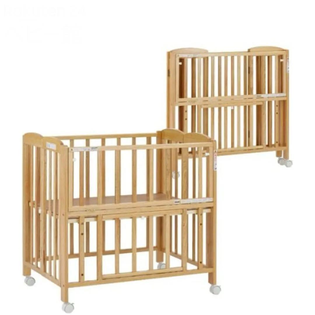 木製ベビーベッド 高さ調節可能 キャスター付き