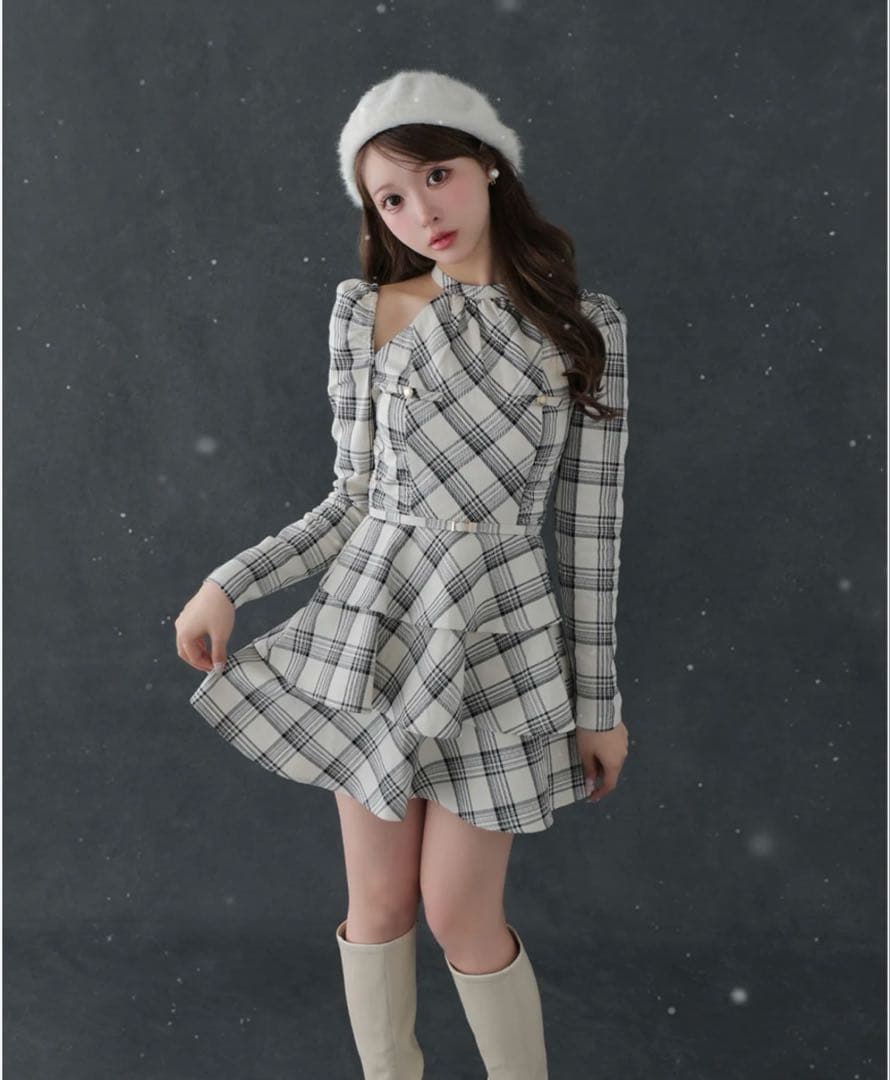 エムミーエメ Sleeve halter check mini onepiece