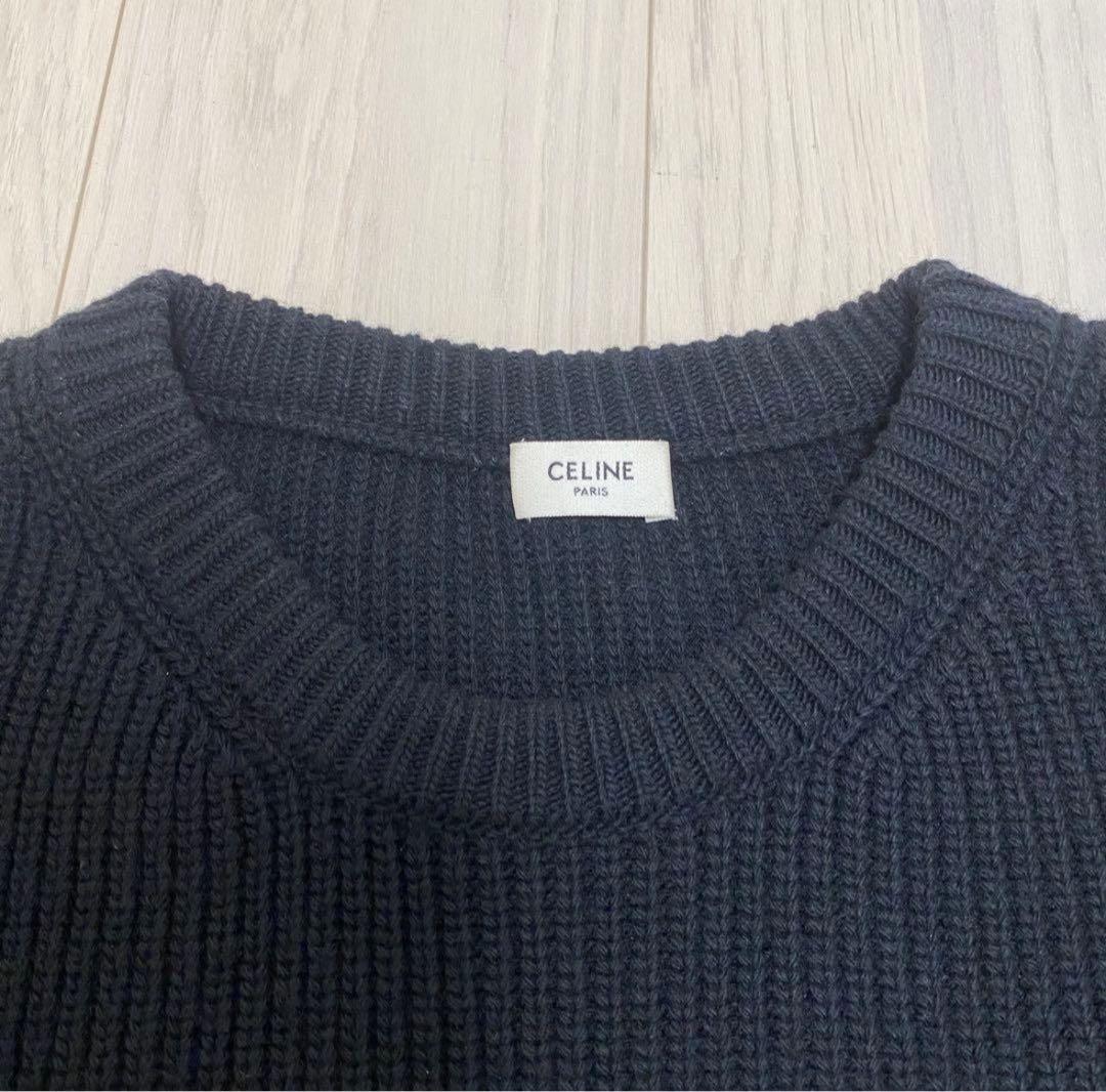 美品☆正規品　CELINE セリーヌ　現行　ロゴパッチ　リブ編み　ニット S