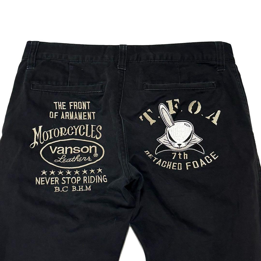 【希少】 VANSON × TFOA 刺繍 チノパン 武装戦線 デスラビット 黒