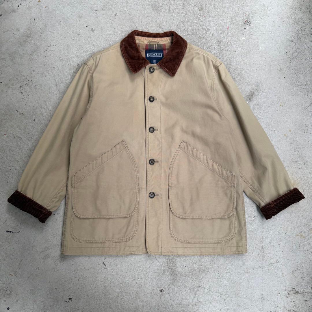 90s LANDS’ END コーデュロイ襟 コットン ハンティングジャケット
