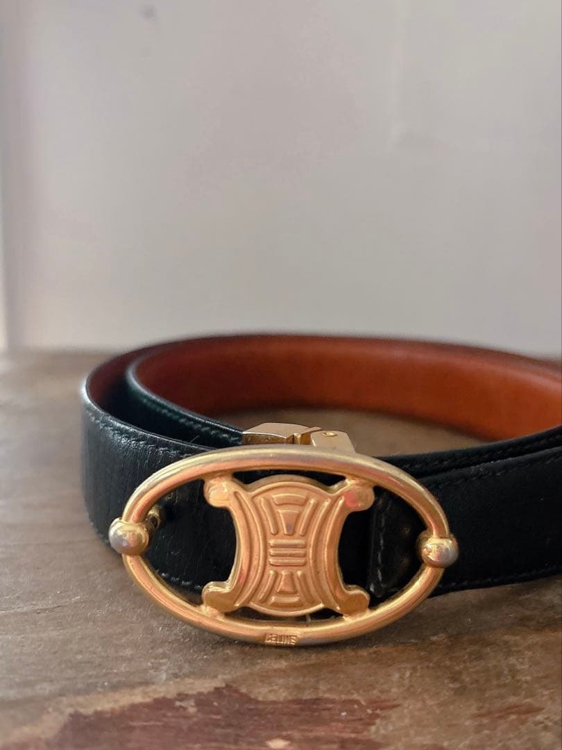 【希少品】セリーヌ レディースベルト リバーシブル 黒 茶 オールド ビンテージ