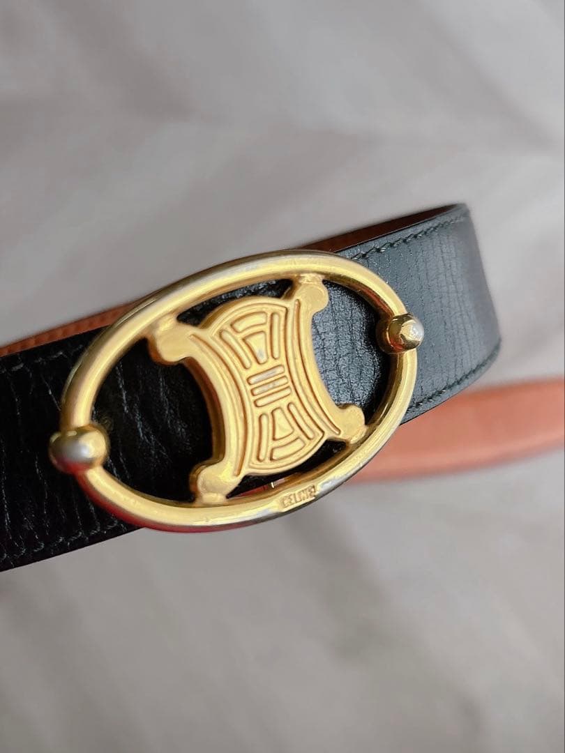 【希少品】セリーヌ レディースベルト リバーシブル 黒 茶 オールド ビンテージ