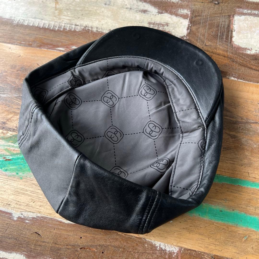 希少 old stussy レザー ハンチング 帽子 ベレー帽 ブラック