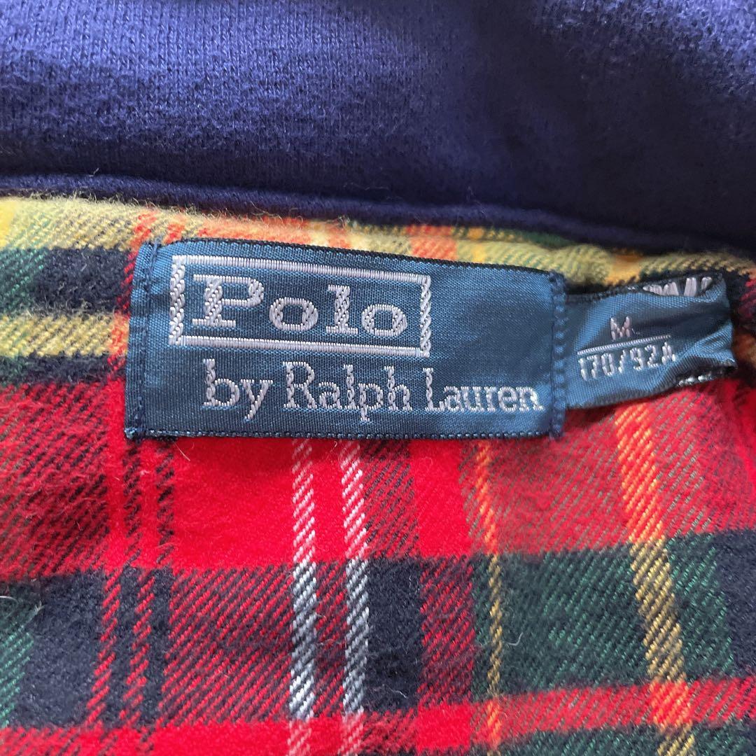 ポロバイラルフローレン M 中綿 ダウンベスト 裏地チェック ポニー　肉厚　紺