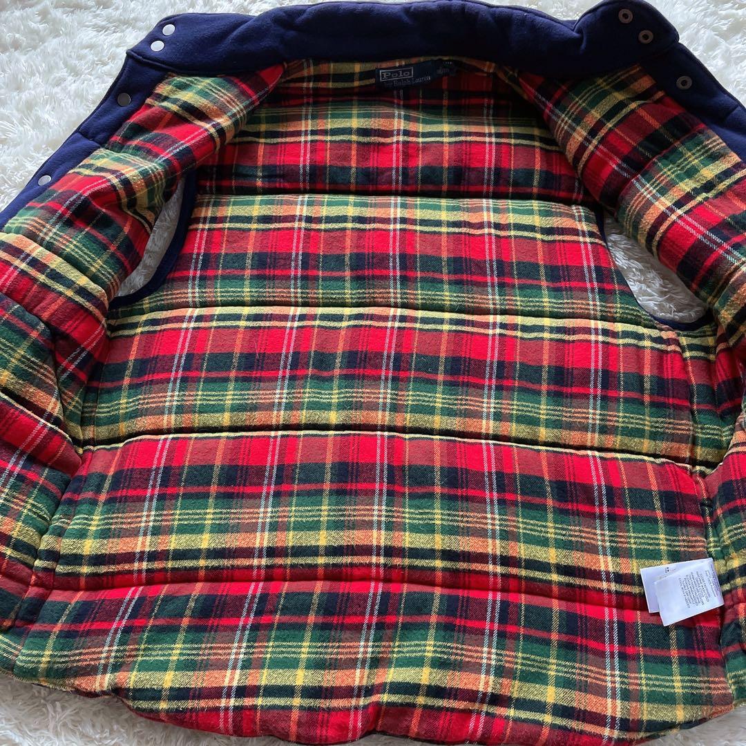 ポロバイラルフローレン M 中綿 ダウンベスト 裏地チェック ポニー　肉厚　紺
