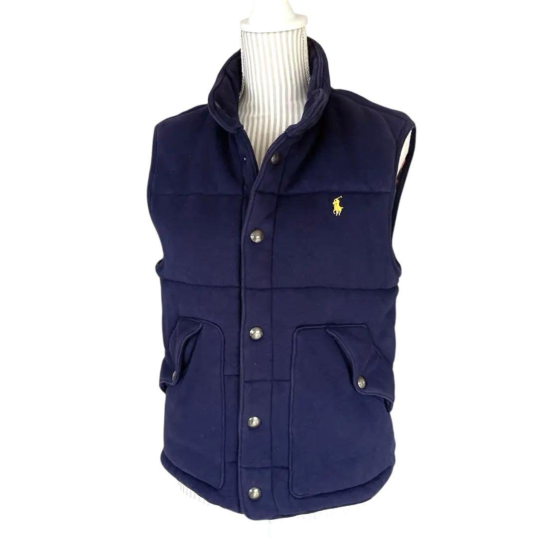ポロバイラルフローレン M 中綿 ダウンベスト 裏地チェック ポニー　肉厚　紺
