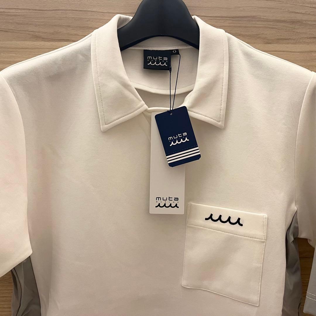 新品★33,000円 上下２枚セットアップ ムータマリン 白×灰ライン 0