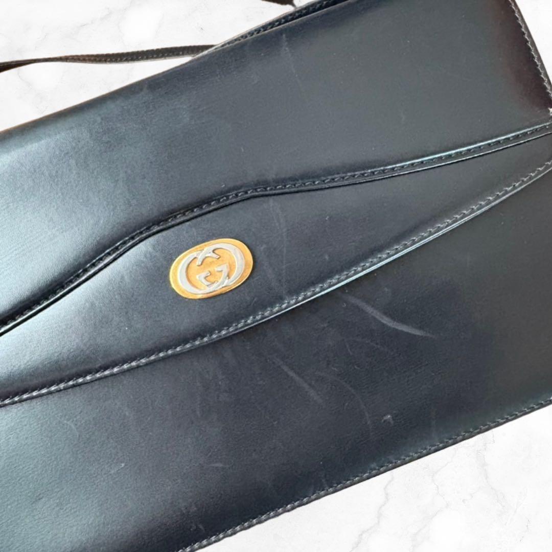【希少】 グッチ 紋章 クレストチャーム ショルダーバッグ クラッチ 黒