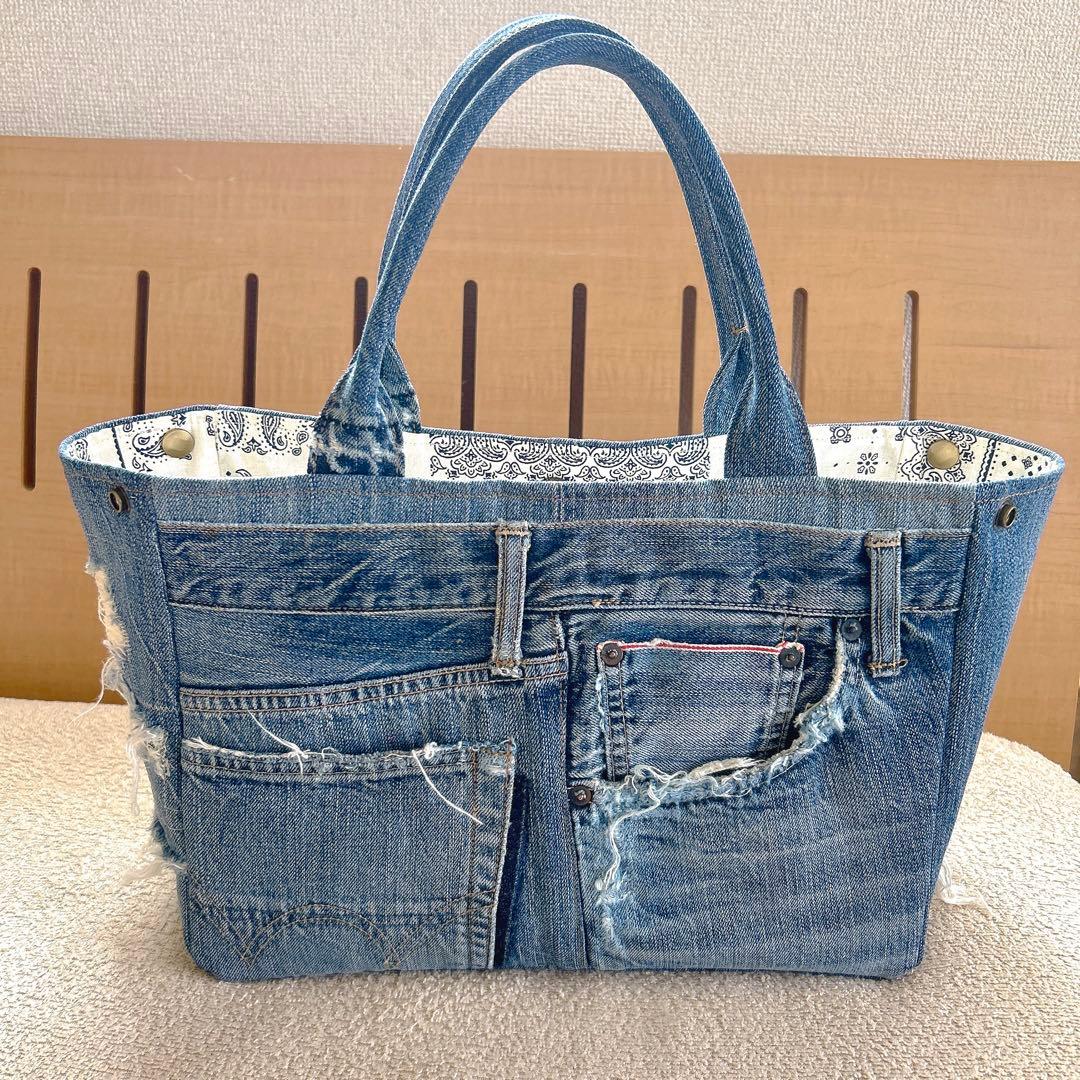 ♡お値下げします♡さまオーダー。サイドボタンデニムリメイクトートバッグ、他一点