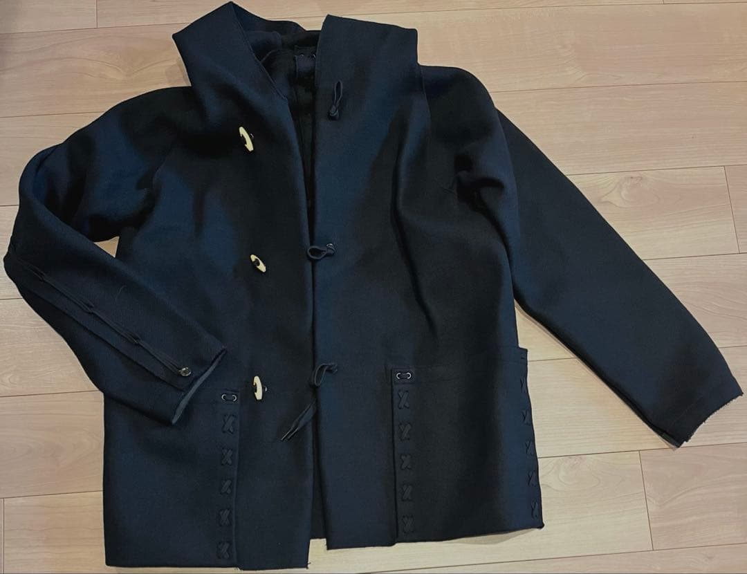 Jipijapa ヒピハパ ダッフルコート 編み込みデザイン 黒 3