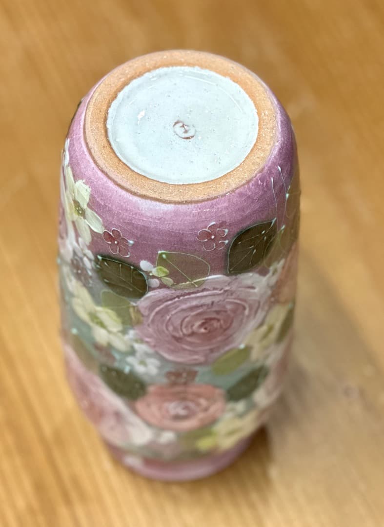 【値下げ】新品　工房ゆずりは　花瓶　花入　釉彩ばら花紋　花柄　プレゼント　母の日